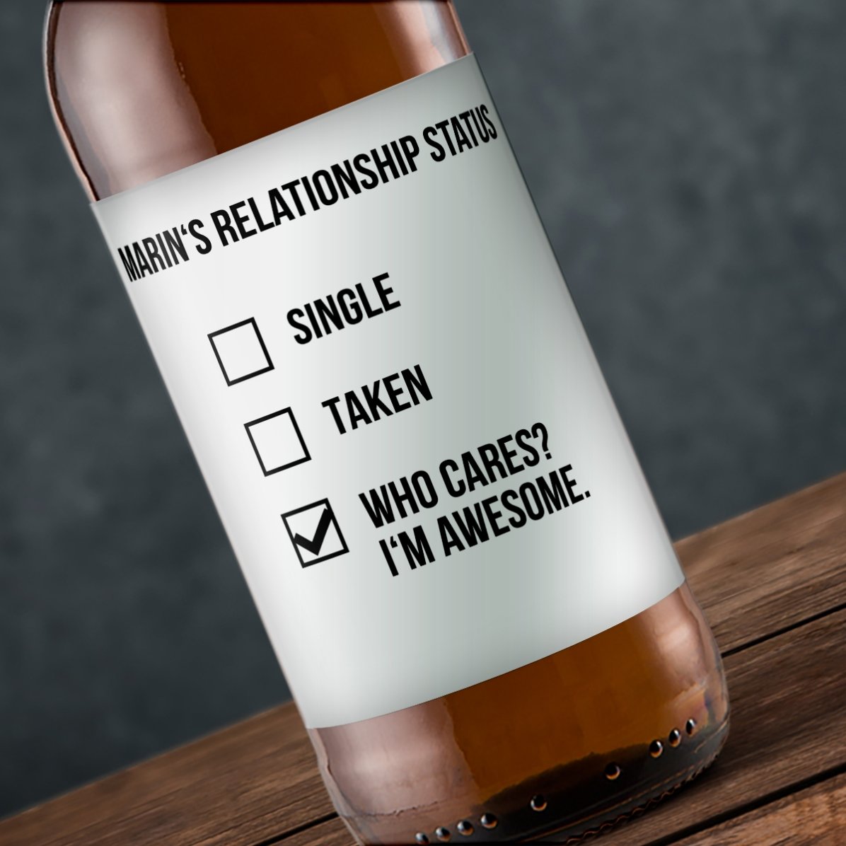 Cerveza personalizada con texto: «I