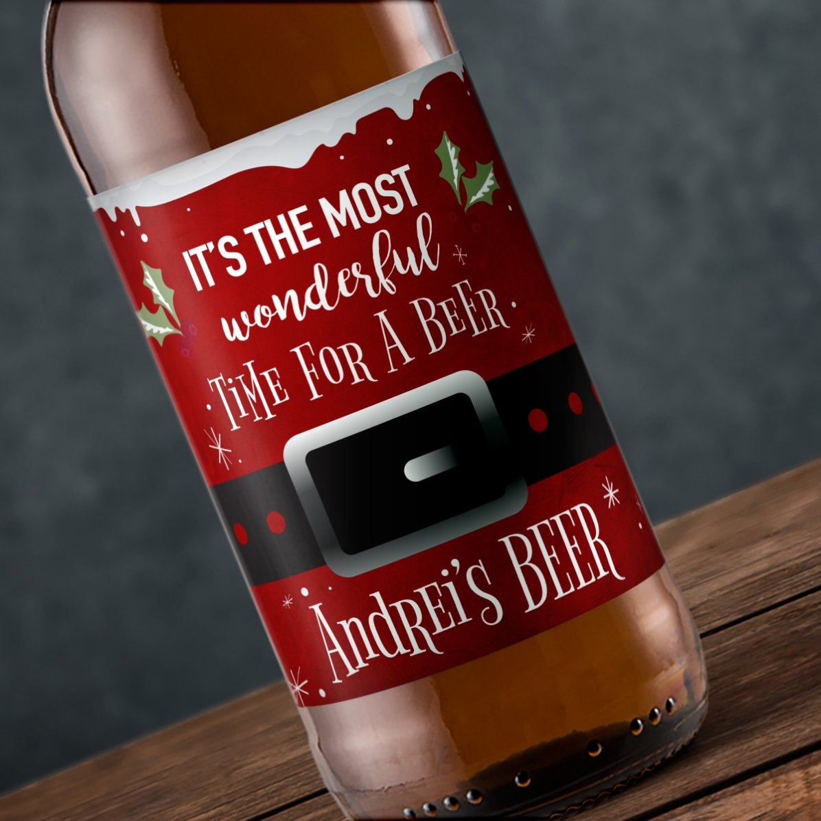 Cerveza personalizada con texto: «¡El mejor momento para tomar una cerveza!»