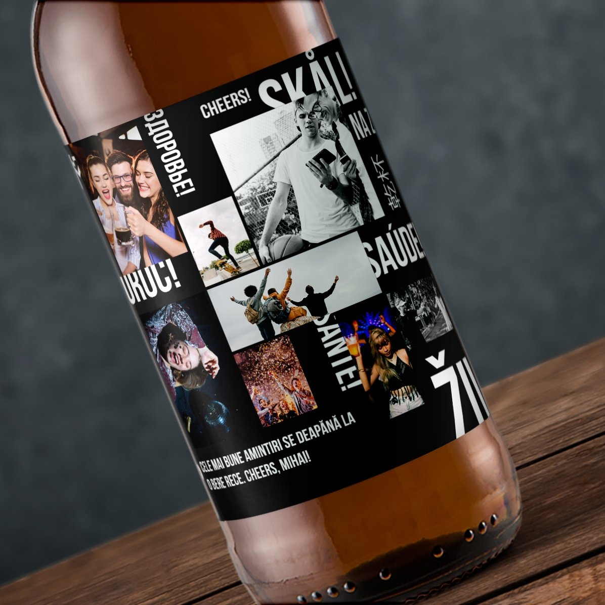 Cerveza personalizada con texto y 8 fotos - ¡Salud!