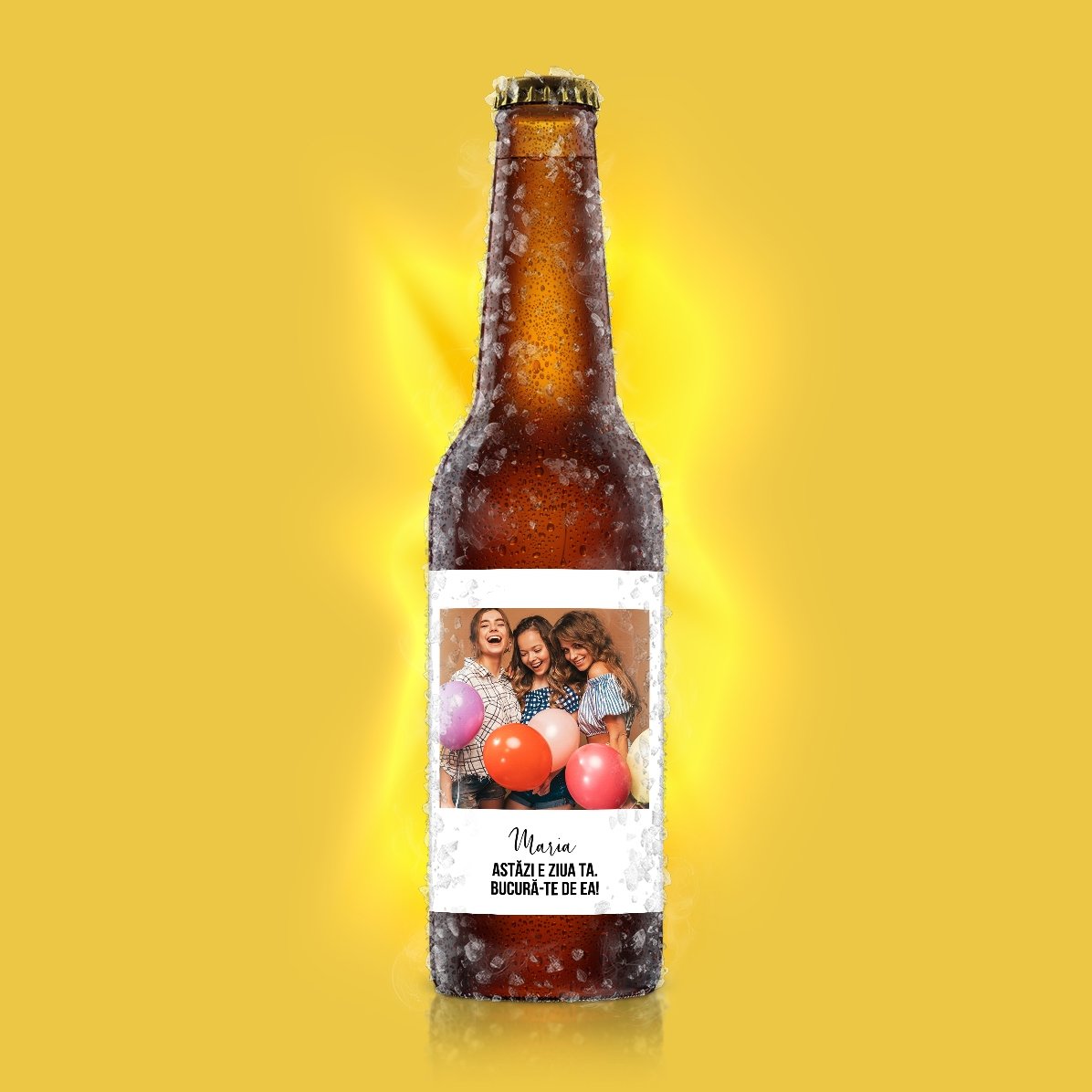 Cerveza personalizada con texto y una foto - Felicidad