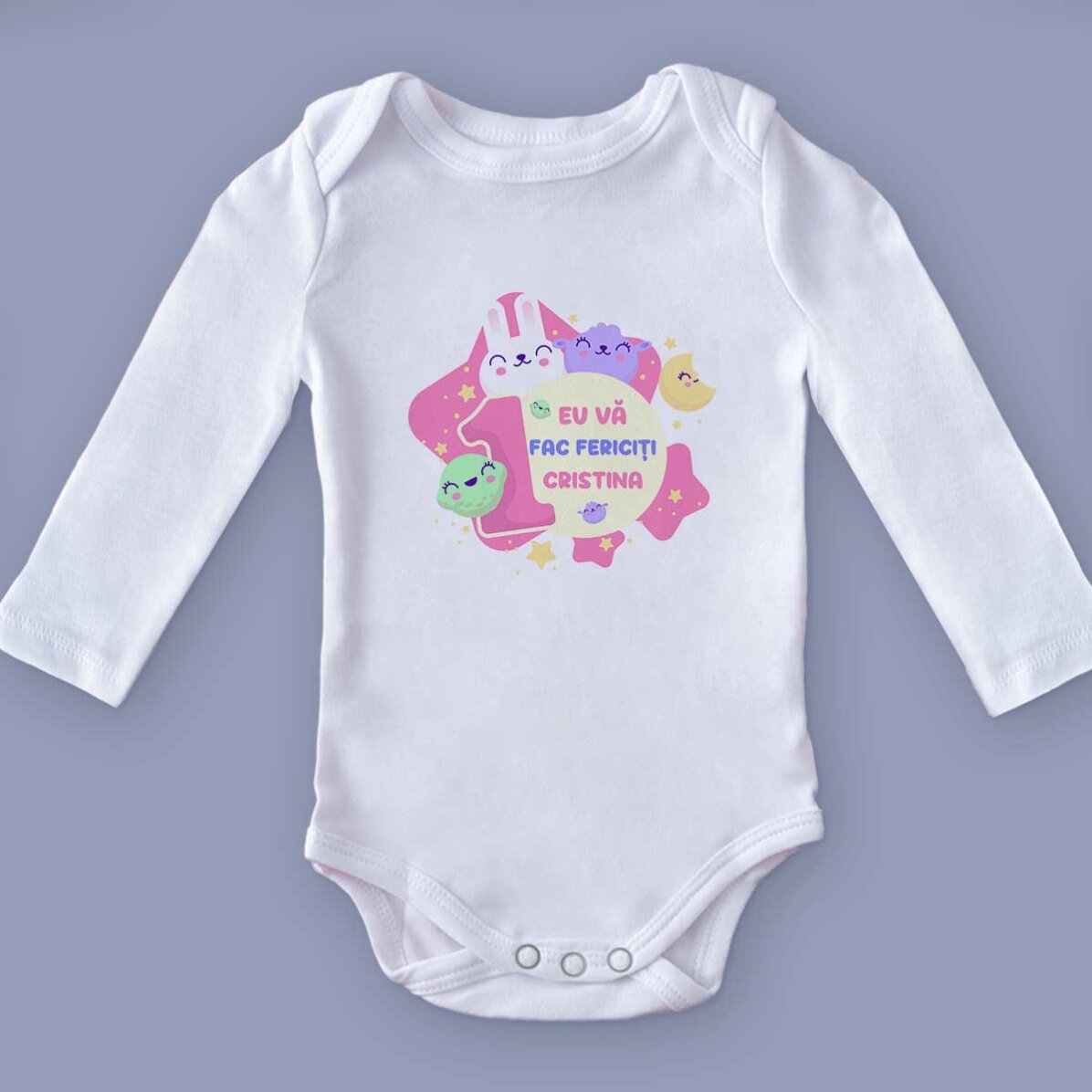 Body para niños personalizado con mensaje: «1.º aniversario»