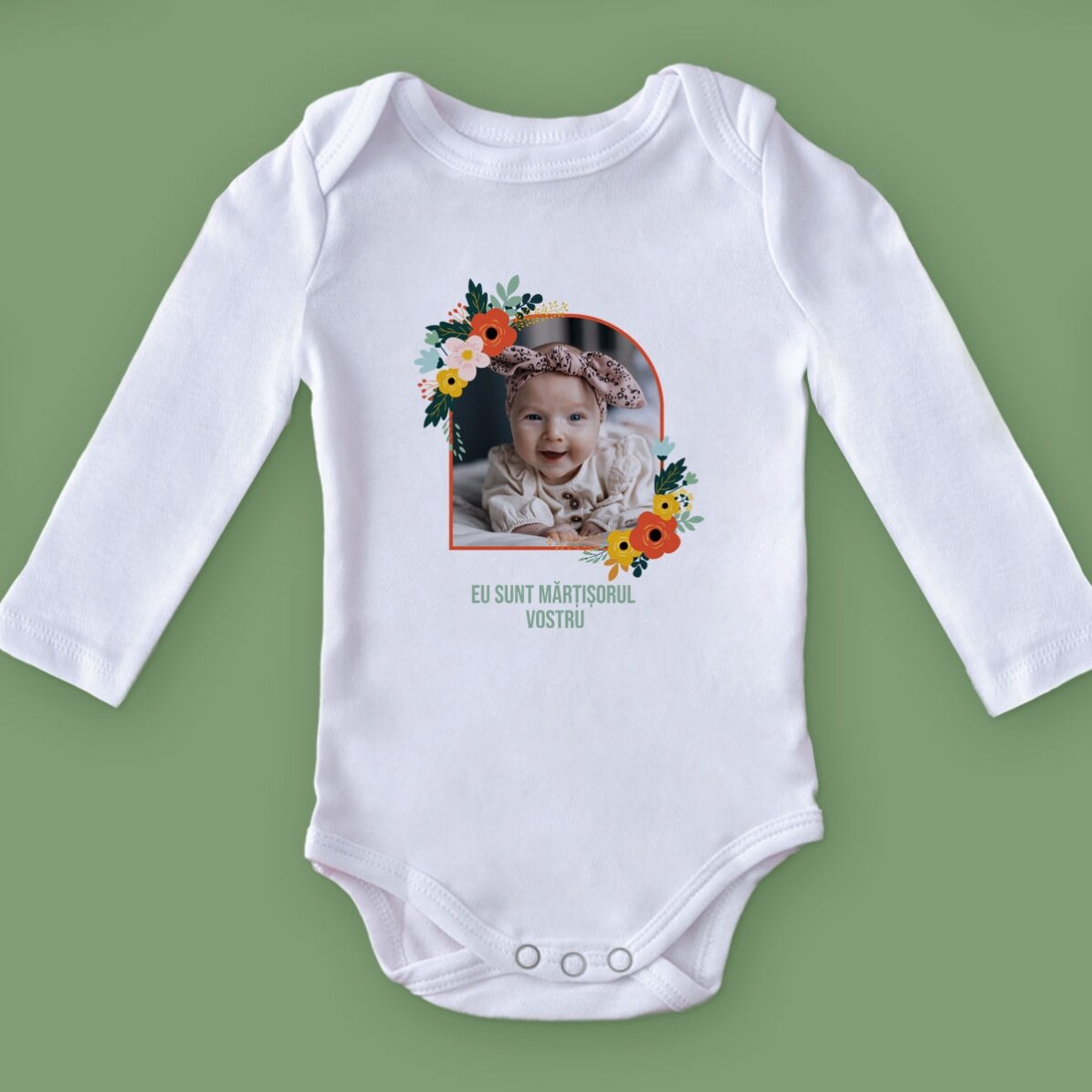 Body para niños personalizado con una foto y un texto - Flores