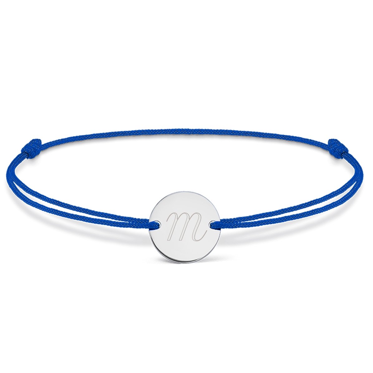 Pulsera con cordón personalizada - moneda de 10 mm - plata 925 - modelo con inicial