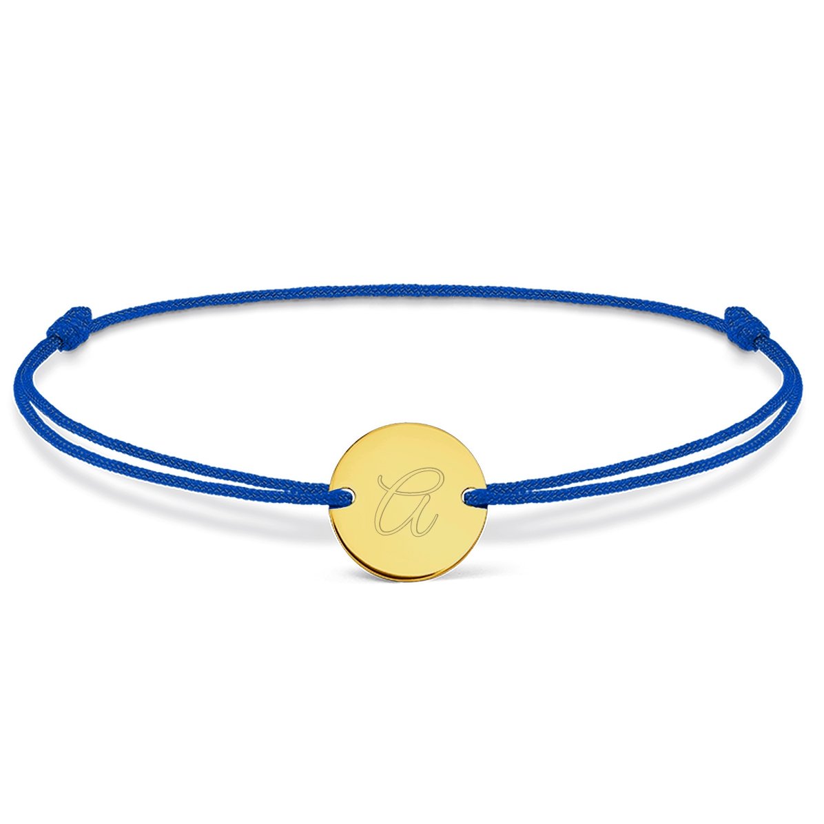Pulsera con cordón personalizada - moneda de 10 mm - oro de 14k - modelo con inicial 3