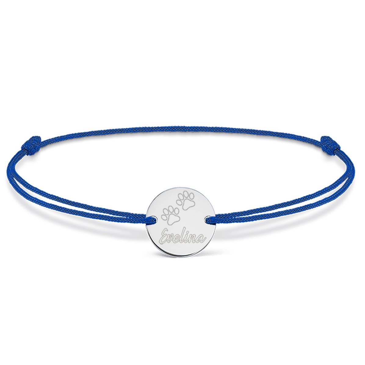 Pulsera con cordón personalizada - moneda de 14 mm - plata 925 - modelo «cat paw»