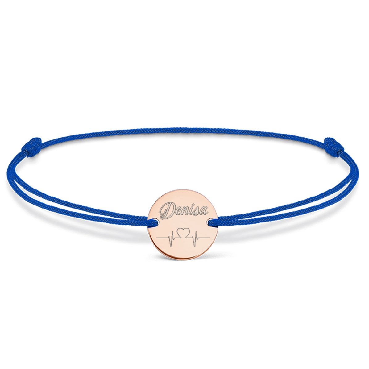 Pulsera con cordón personalizada - moneda de 14 mm - plata 925 - modelo «heart beat»