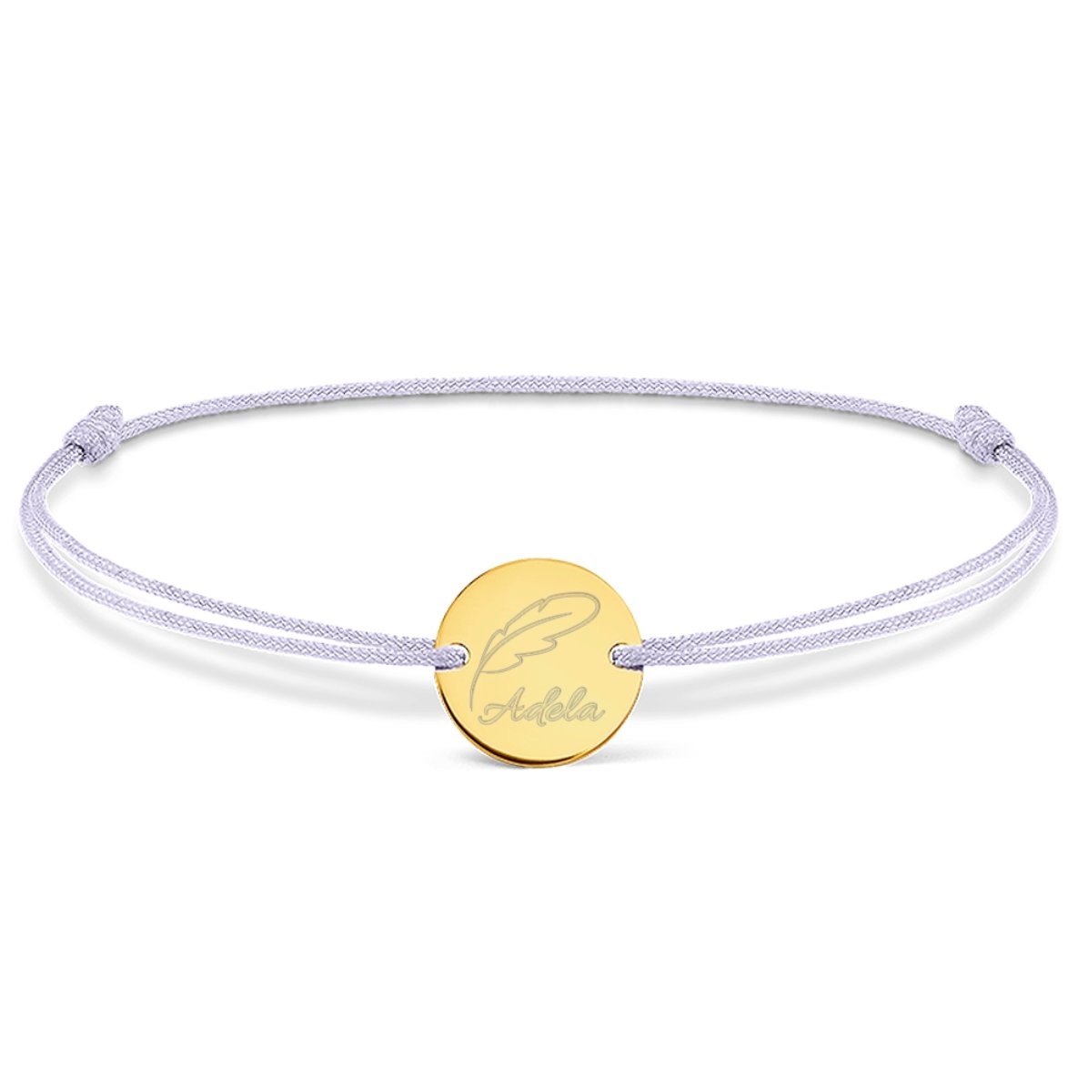 Personalised cord bracelet - 14 mm bead - 925 silver - feather design