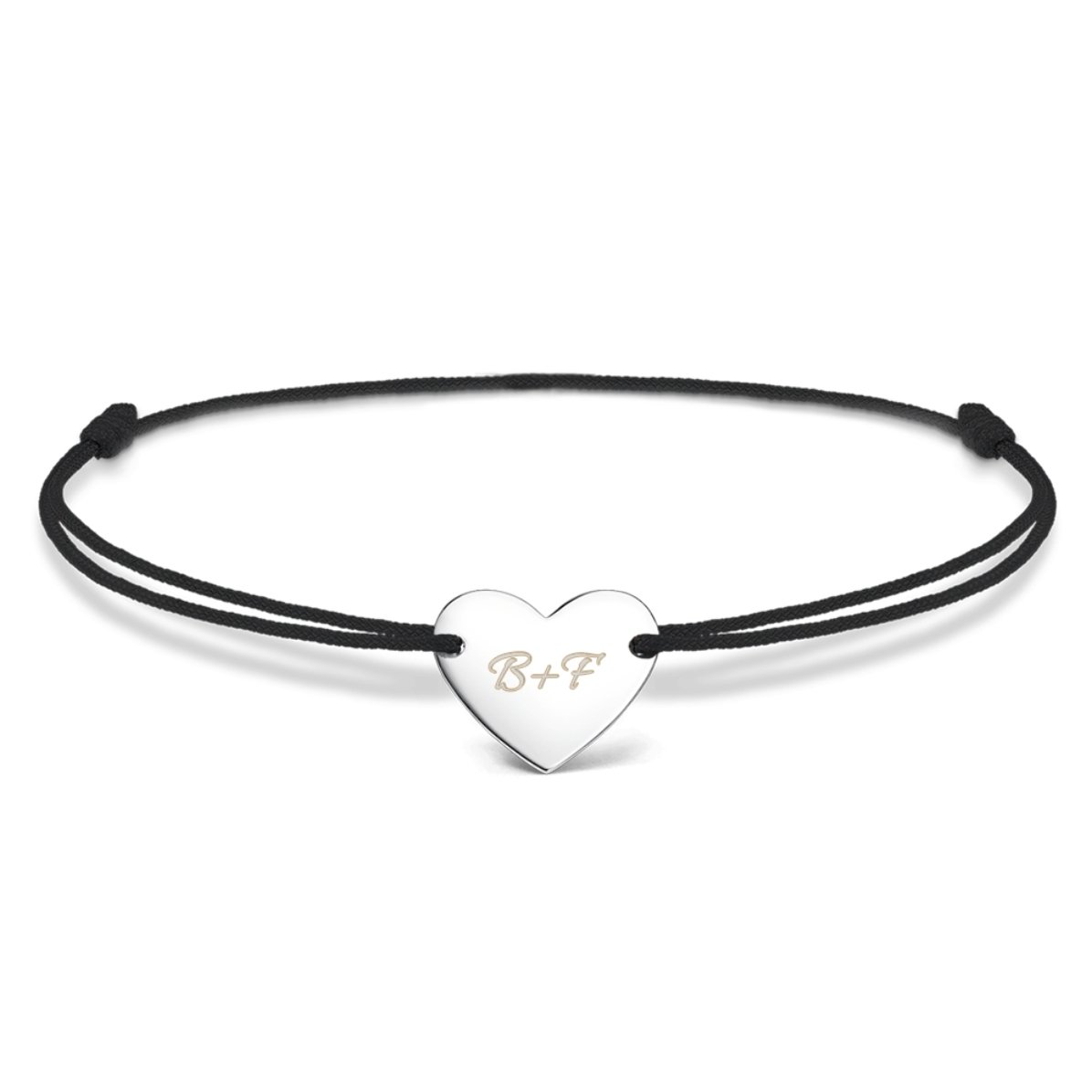 Pulsera con cordón personalizada - corazón de 12 x 10 mm - plata 925 - «Tú y yo», modelo 2