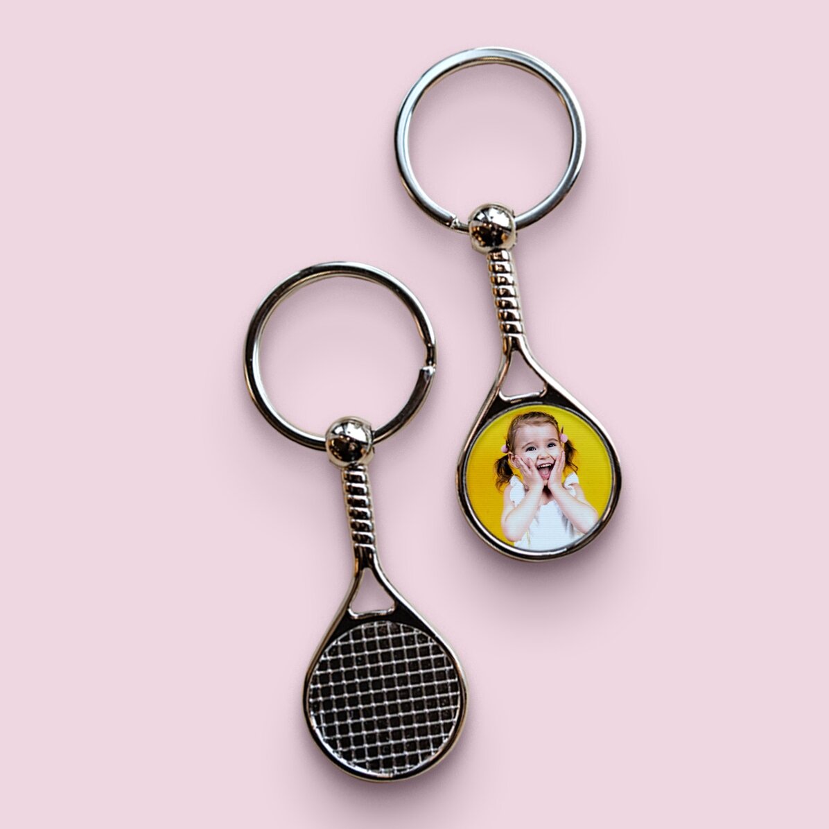 Llavero con forma de raqueta de tenis personalizado con foto - Happy