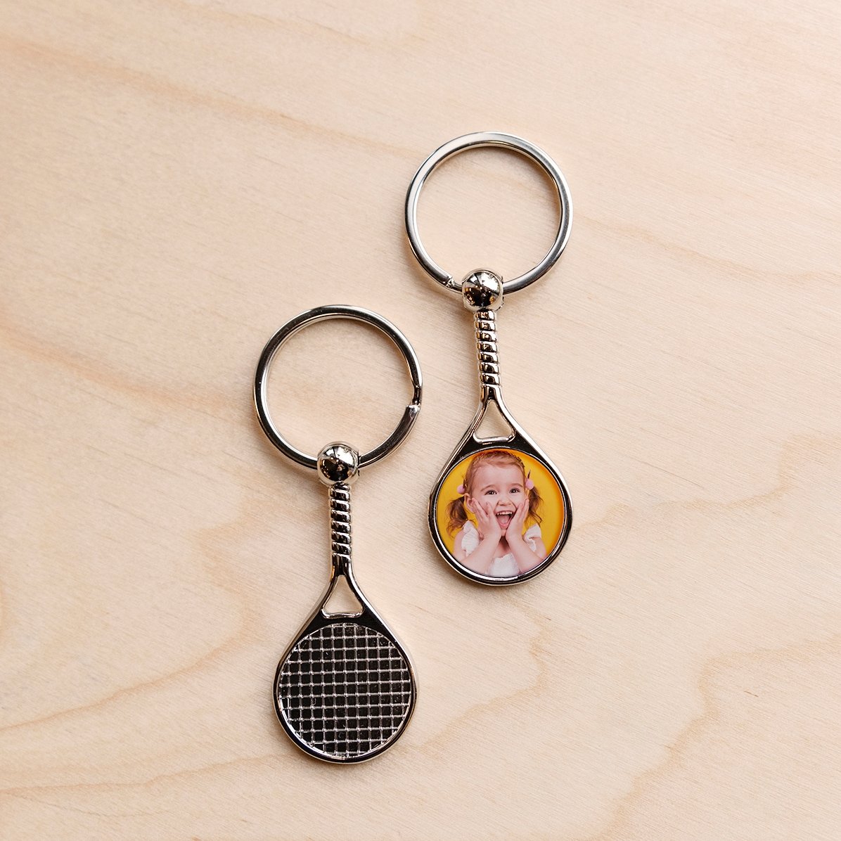 Llavero con forma de raqueta de tenis personalizado con foto - Happy