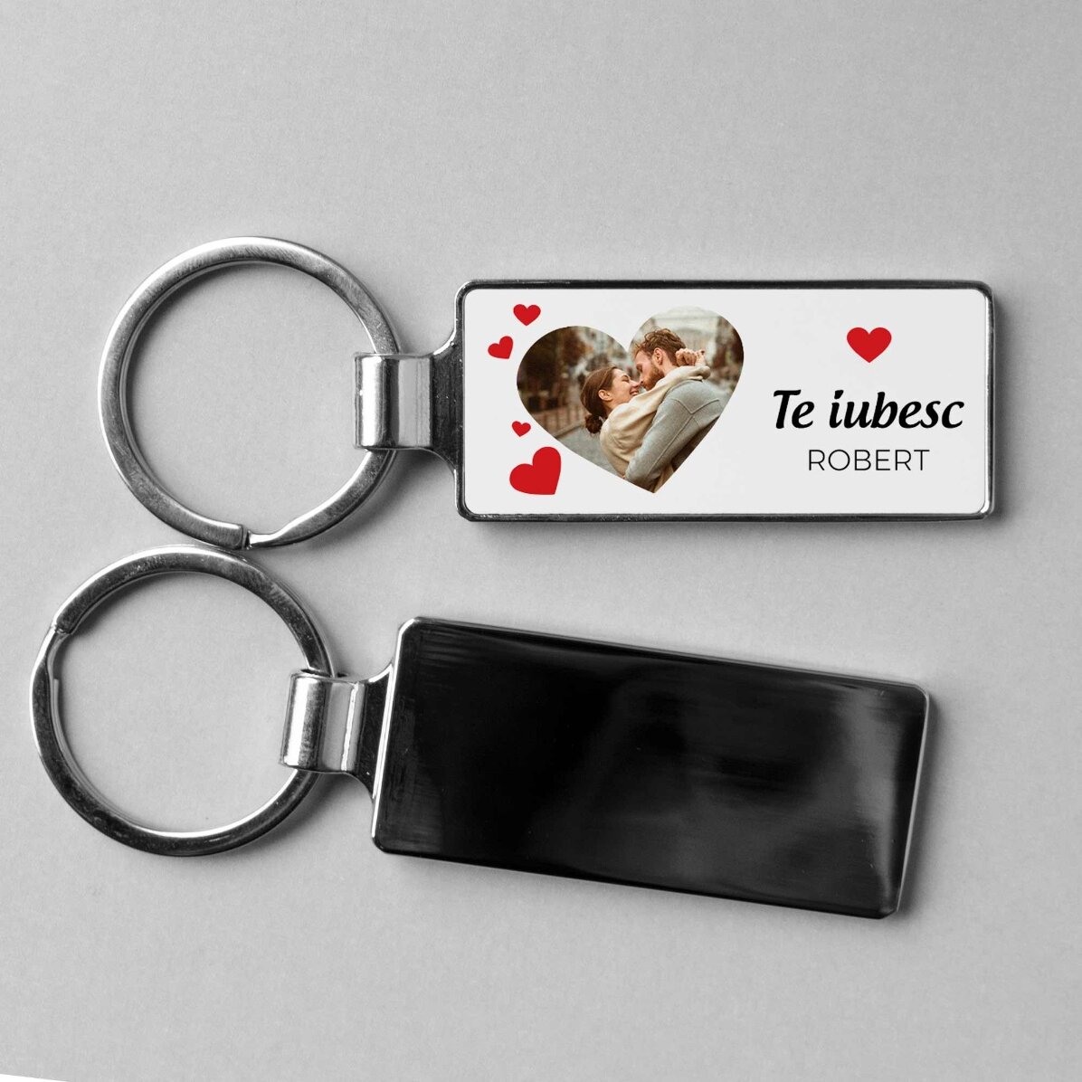 Llavero personalizado con una foto y un texto - Hearts
