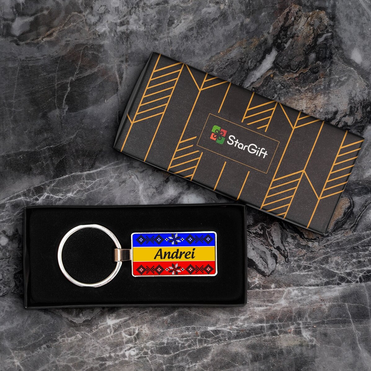 Llavero personalizado con una foto y un texto - La bandera de Rumanía