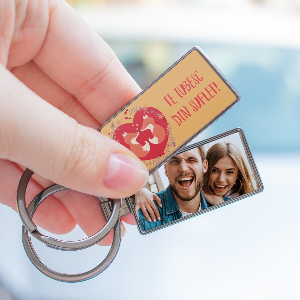 Llavero personalizado con una foto y un texto - Vulpite