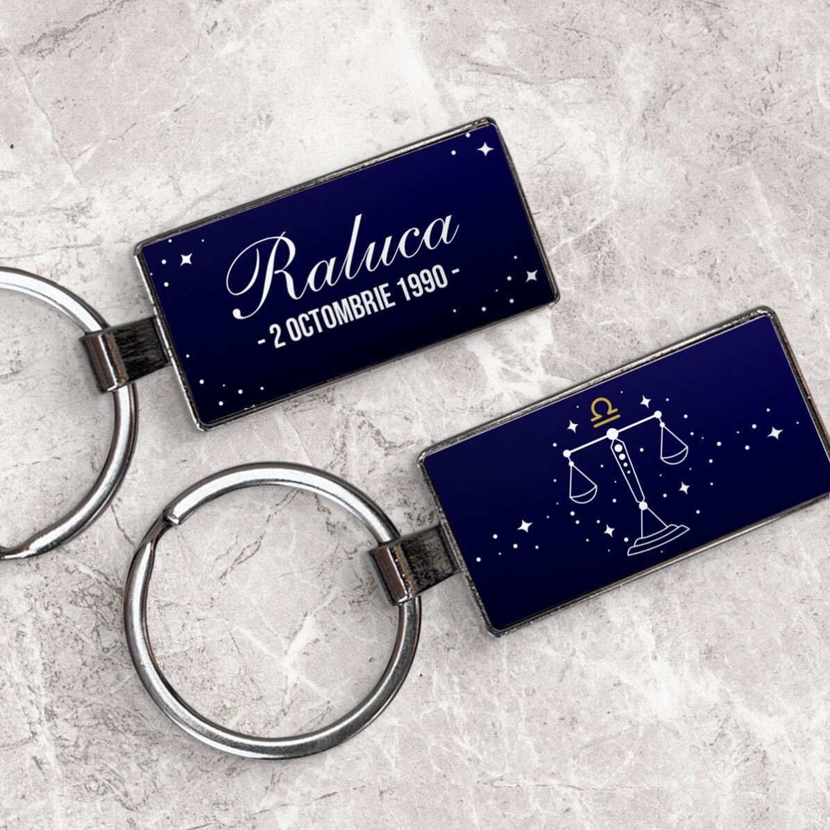 Llavero personalizado con texto y signo del zodiaco: Libra