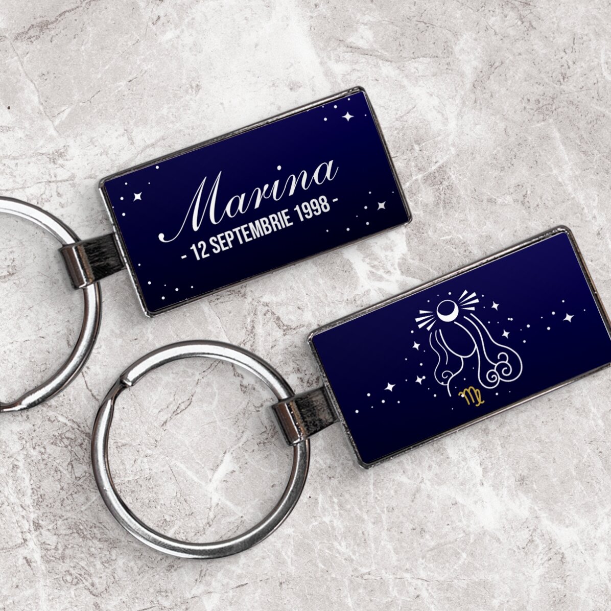 Llavero personalizado con texto y signo del zodiaco: Virgo