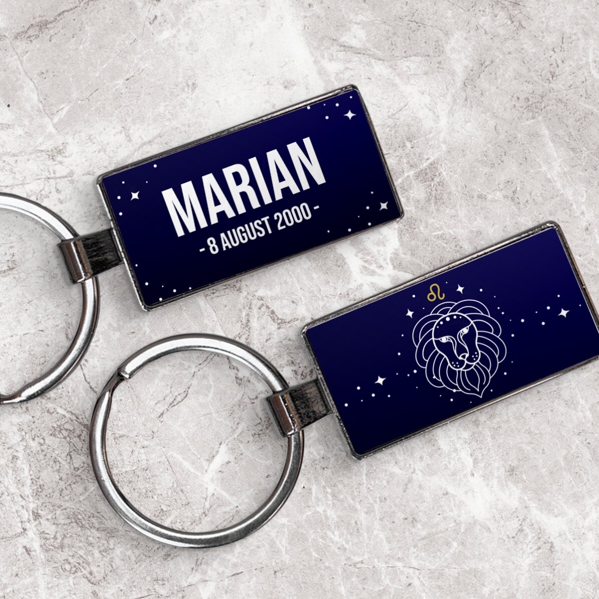 Llavero personalizado con texto y signo del zodiaco: Leo