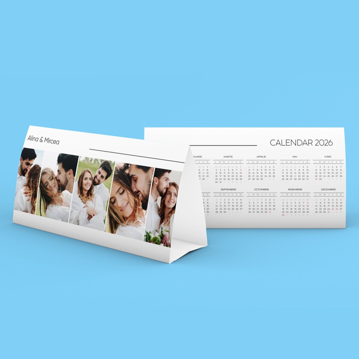 Calendario de mesa de 2026 personalizado con 5 fotos y texto