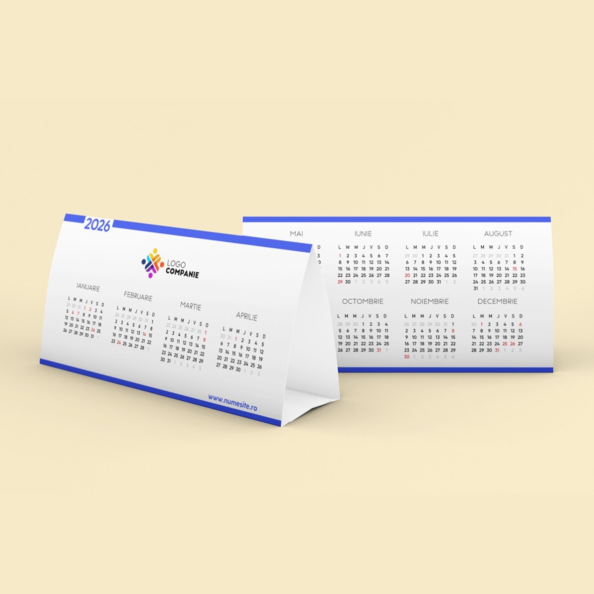 Calendario de escritorio personalizado con logotipo y mensaje