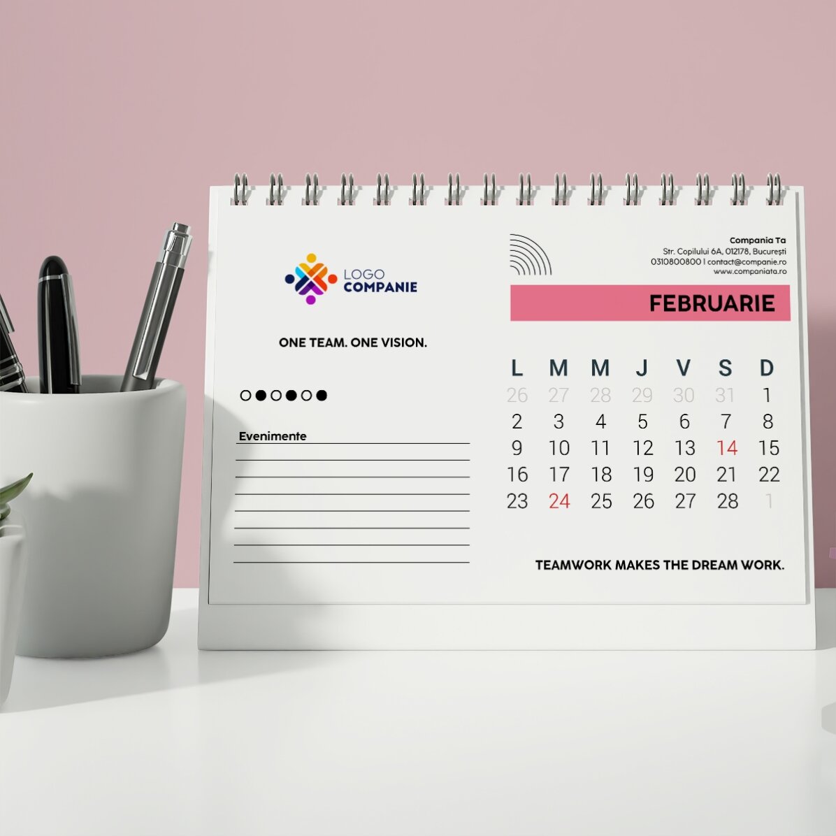 Calendario de escritorio personalizado con logotipo y texto