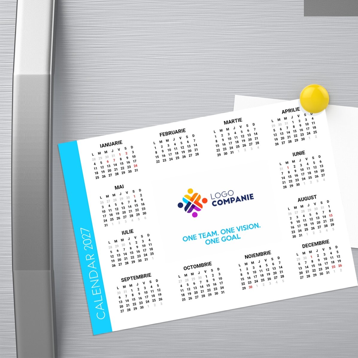 Calendario magnético personalizado con logotipo y mensaje