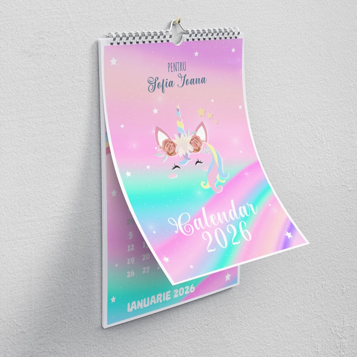 Calendario personalizado para niños con fotos y texto - Unicornio