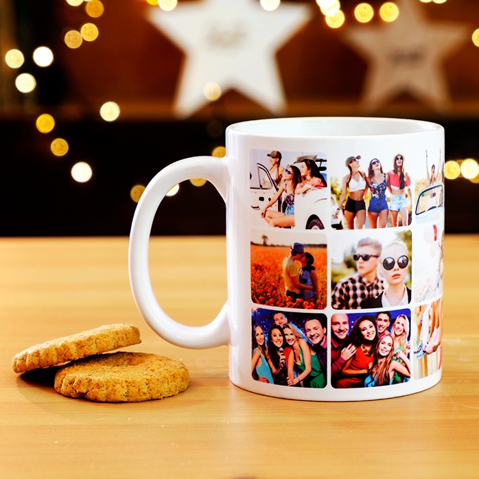 Taza personalizada con un collage de 18 fotos