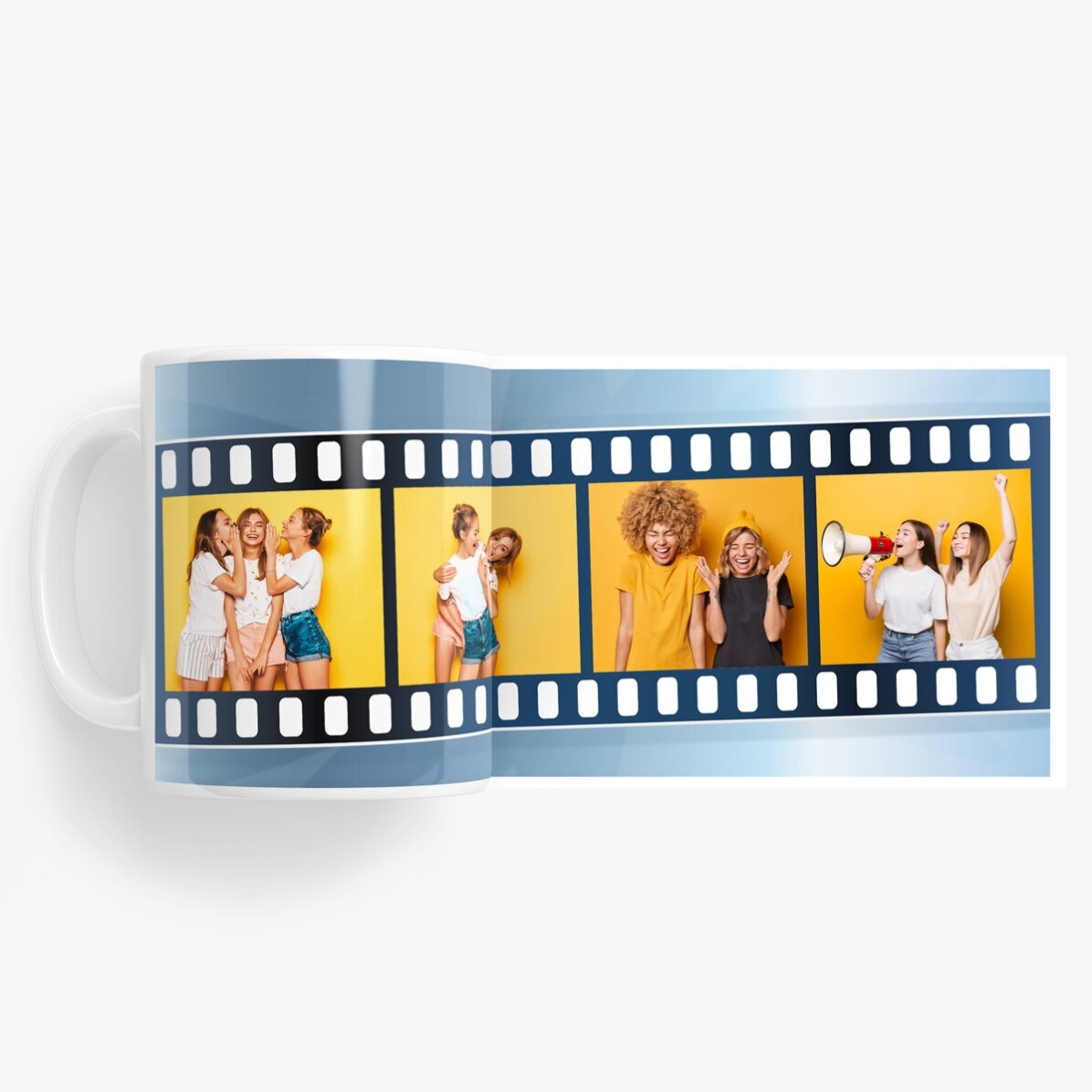Taza personalizada con 4 fotos en un rollo de película