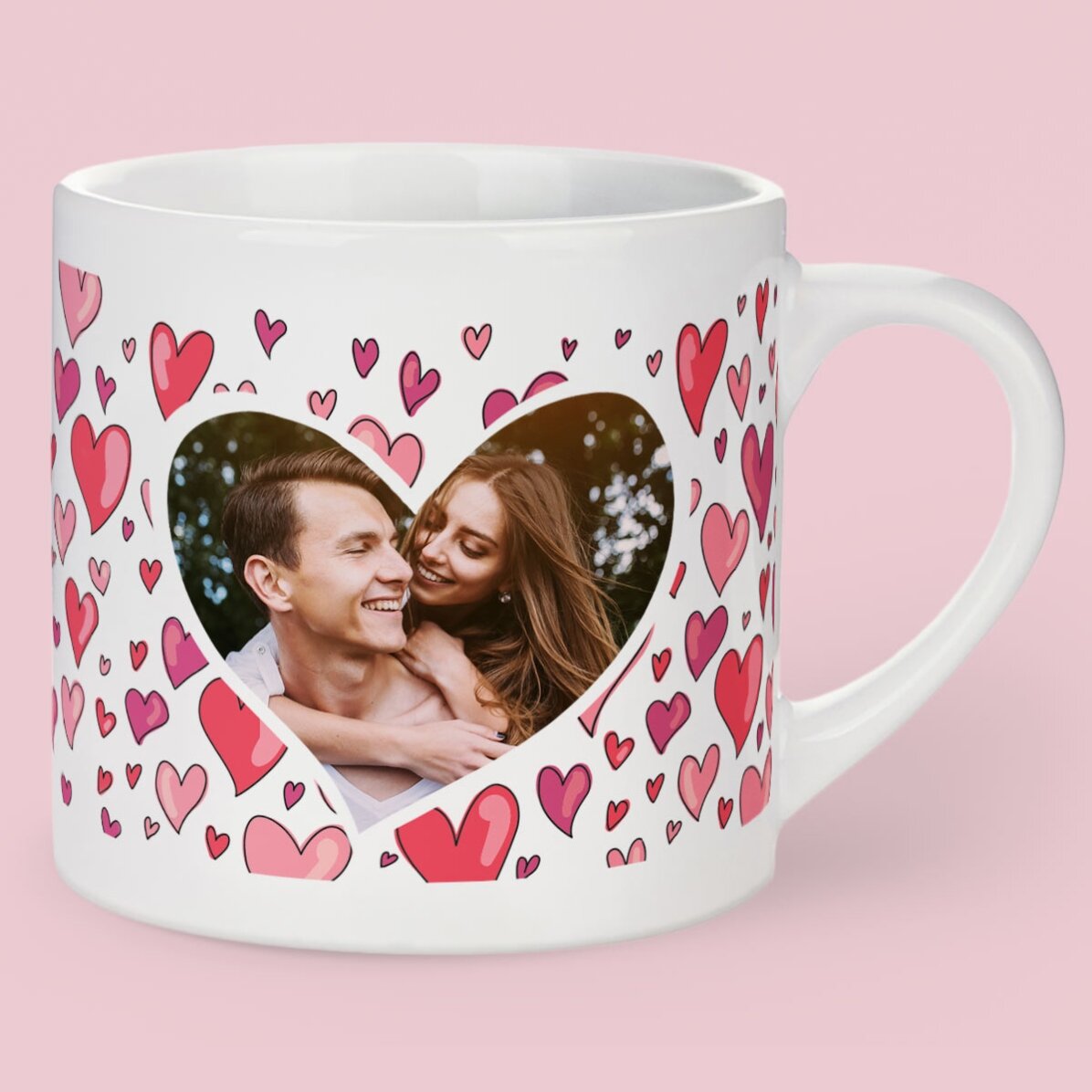 Taza de espresso con forma de corazón, con foto y texto