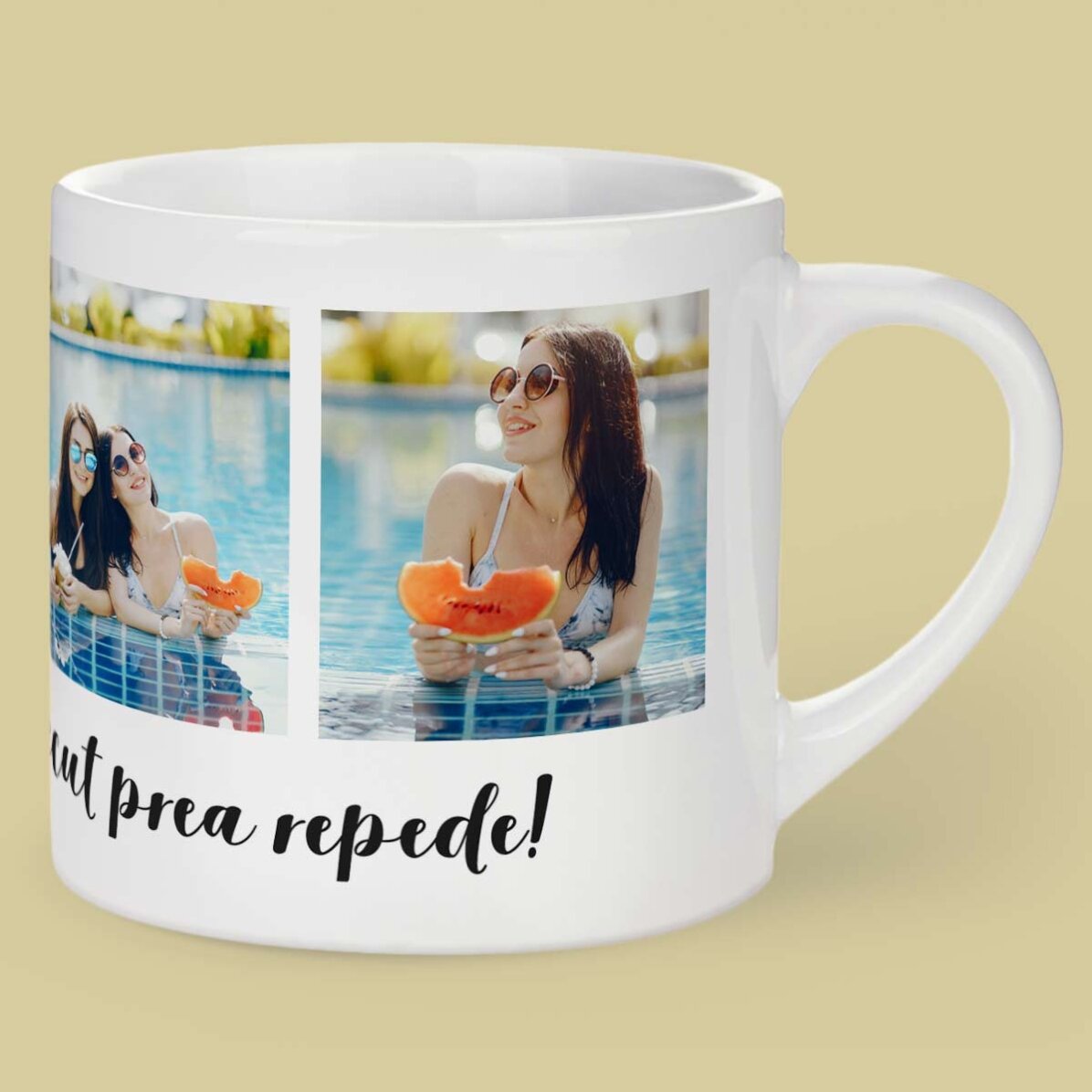 Taza de espresso personalizada con 4 fotos y texto