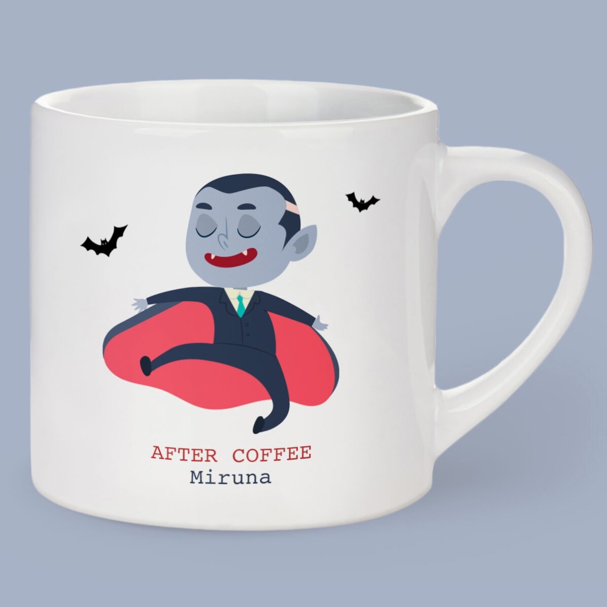 Taza de café espresso personalizada con mensaje: «I need fresh blood»