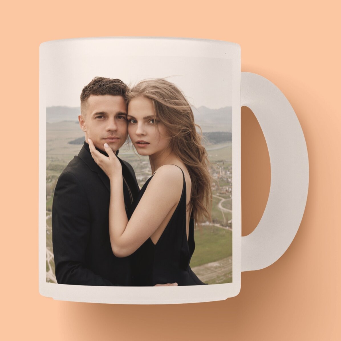Taza de vidrio mate personalizada con 2 fotos