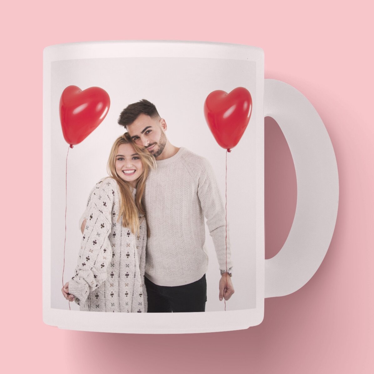 Taza de cristal mate personalizada con una foto y un texto