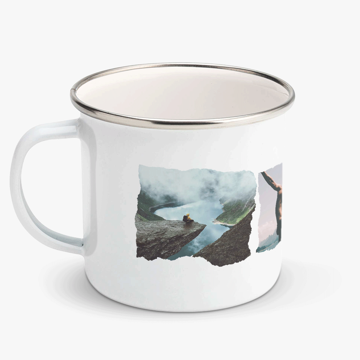 Taza metálica esmaltada con 3 fotos y un mensaje - Experience adventure