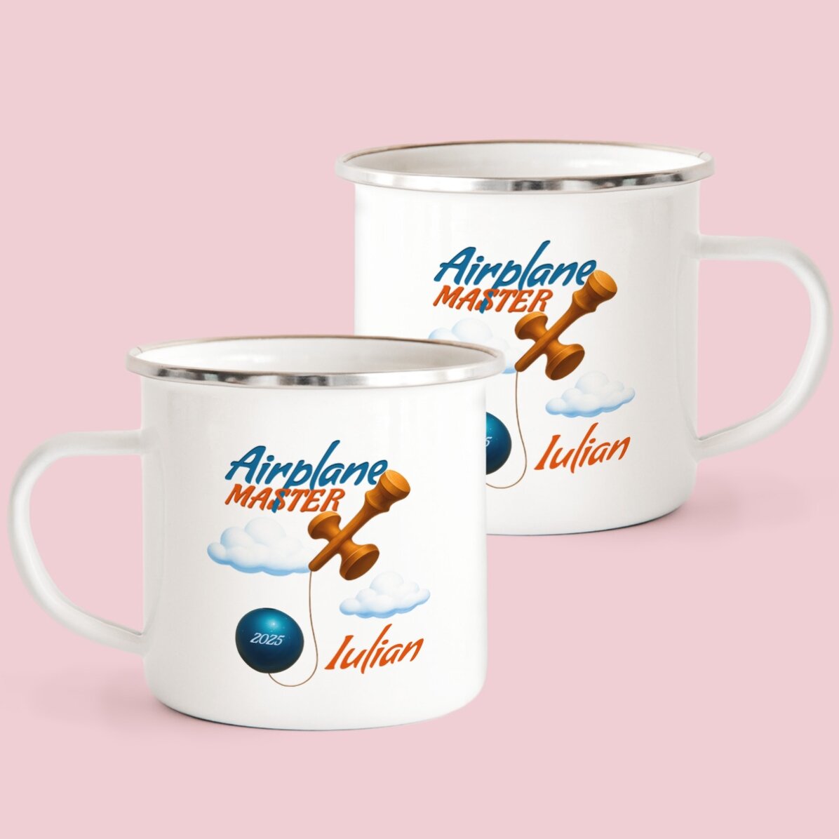 Taza metálica esmaltada con nombre para niños - Airplane Master