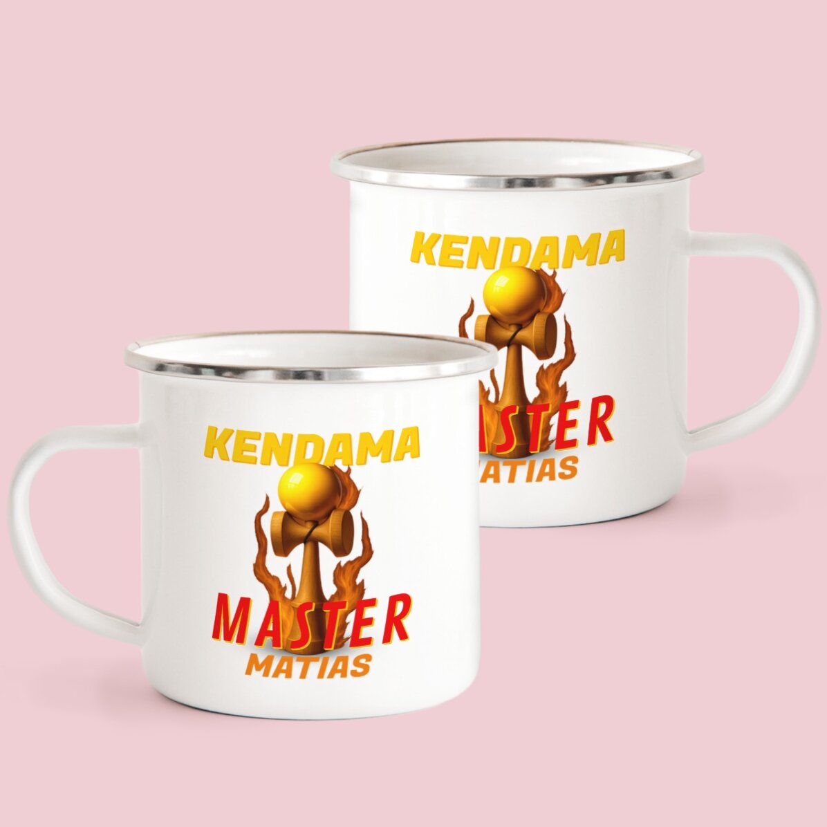 Taza metálica esmaltada con nombre para niños - Kendama Master