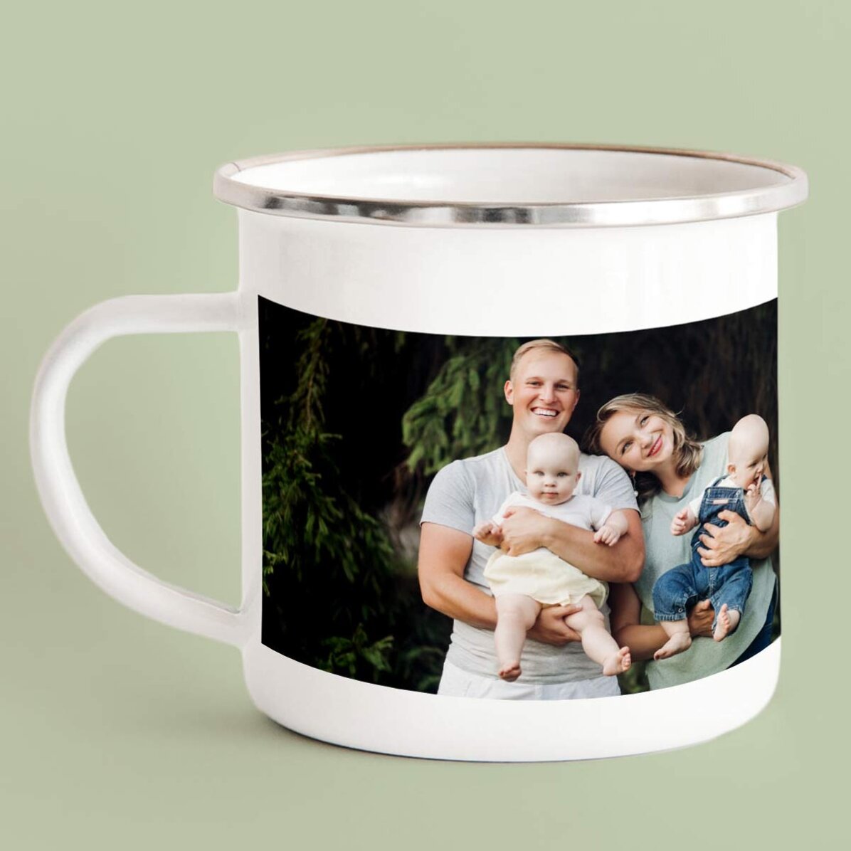 Taza metálica esmaltada personalizada con una foto en formato horizontal
