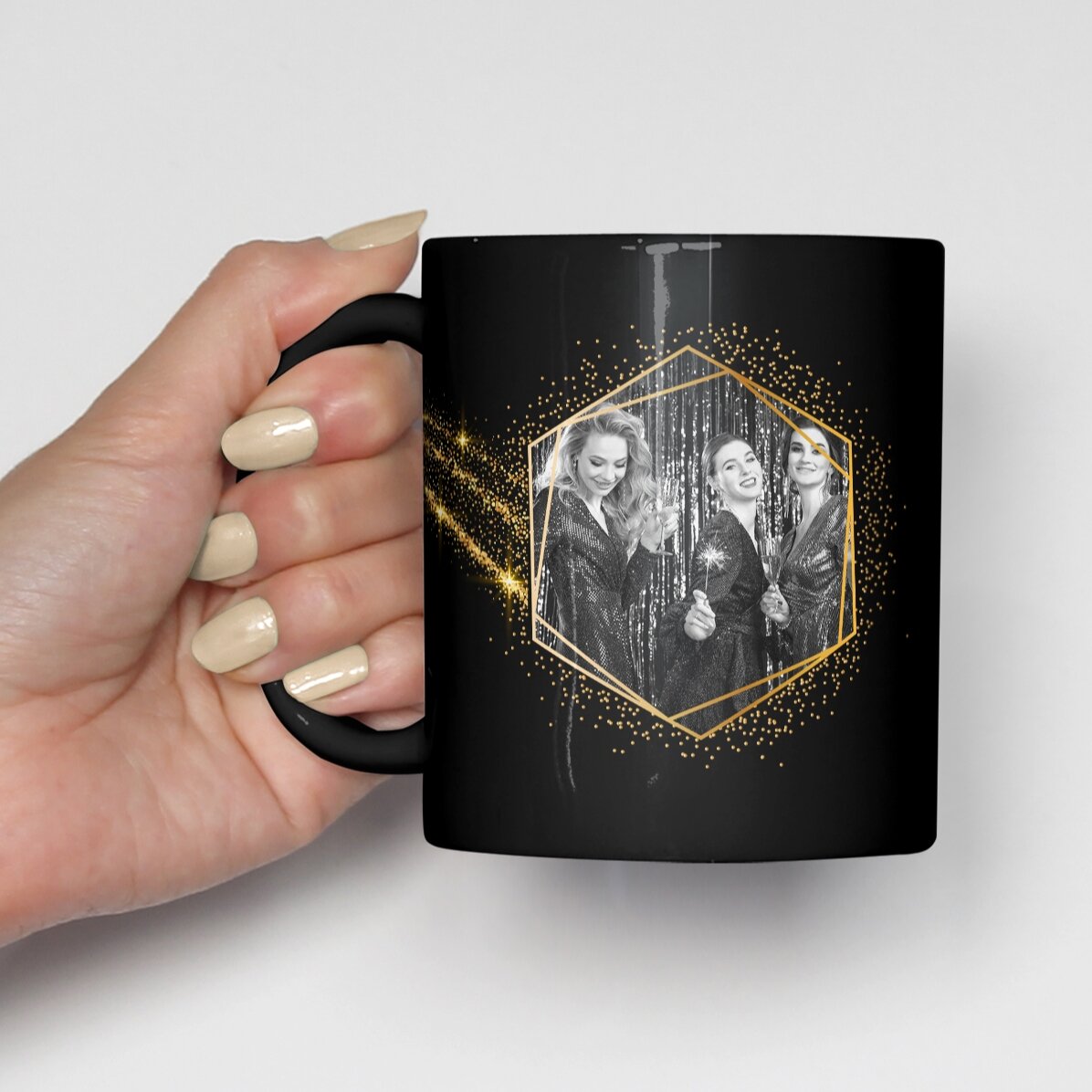 Taza negra personalizada con 2 fotos