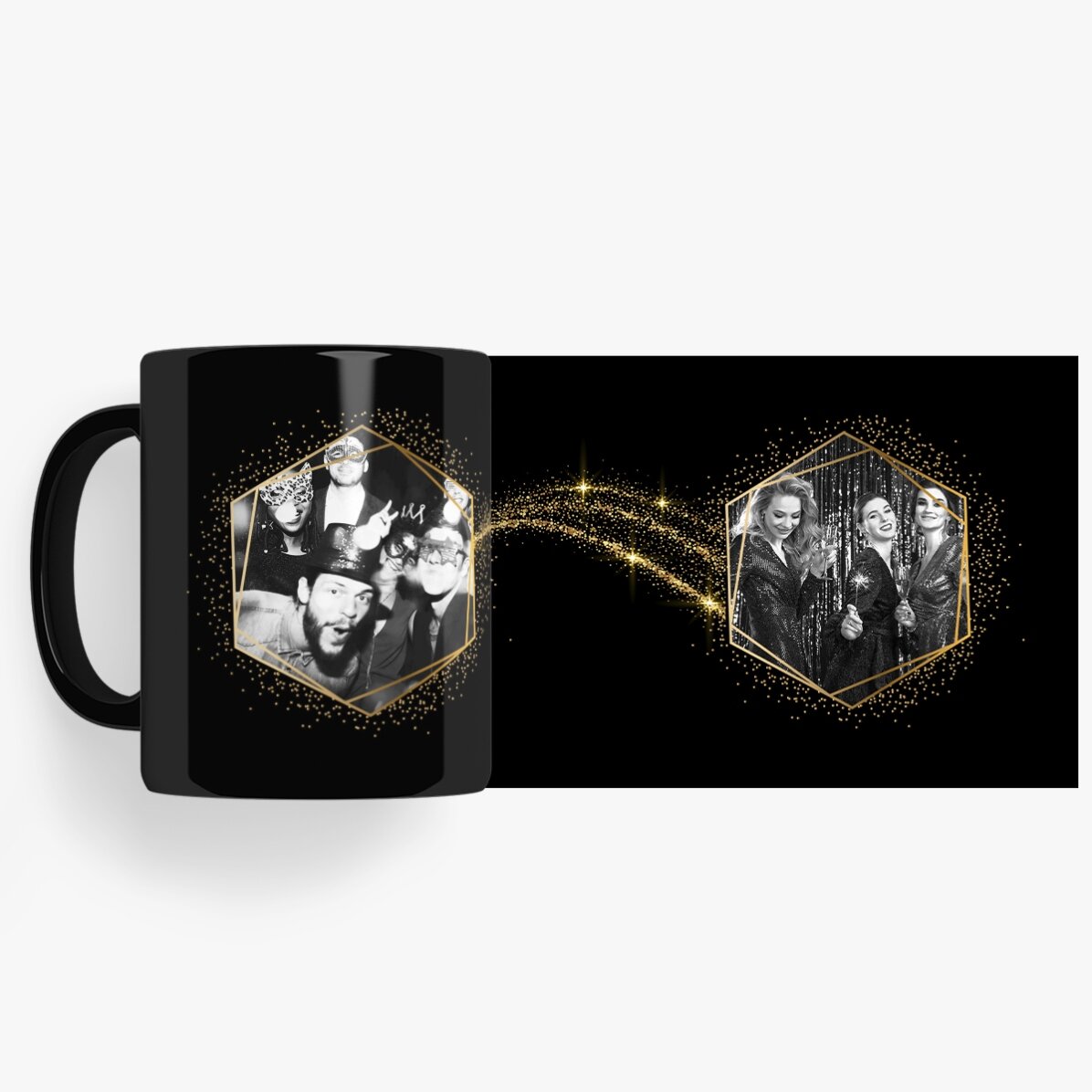 Taza negra personalizada con 2 fotos