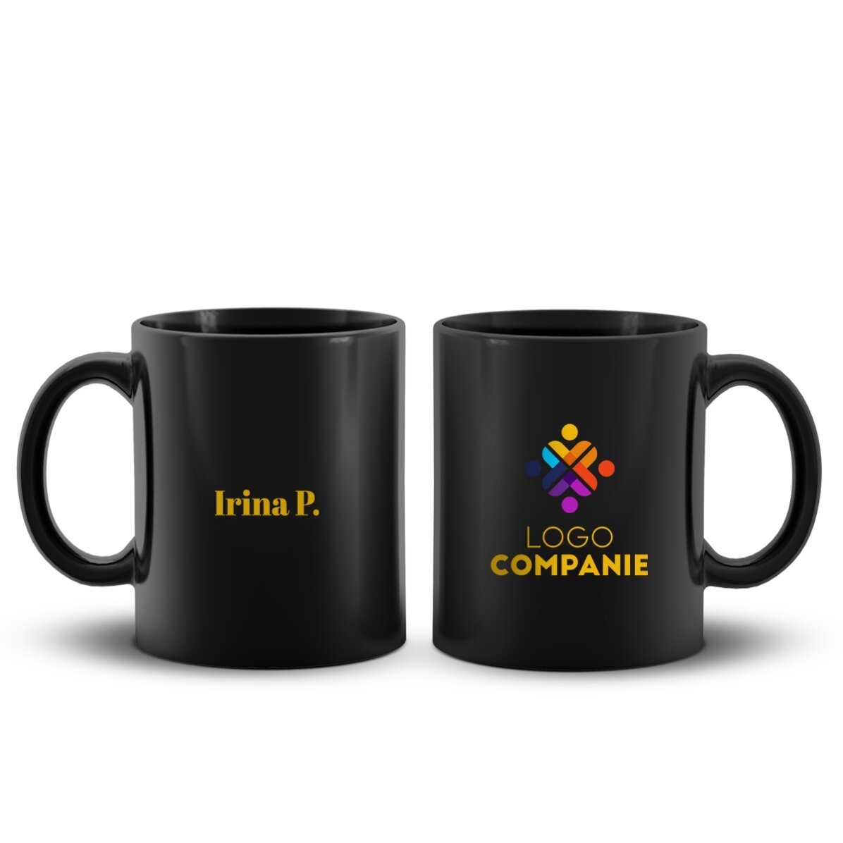 Taza negra personalizada con logotipo y nombre
