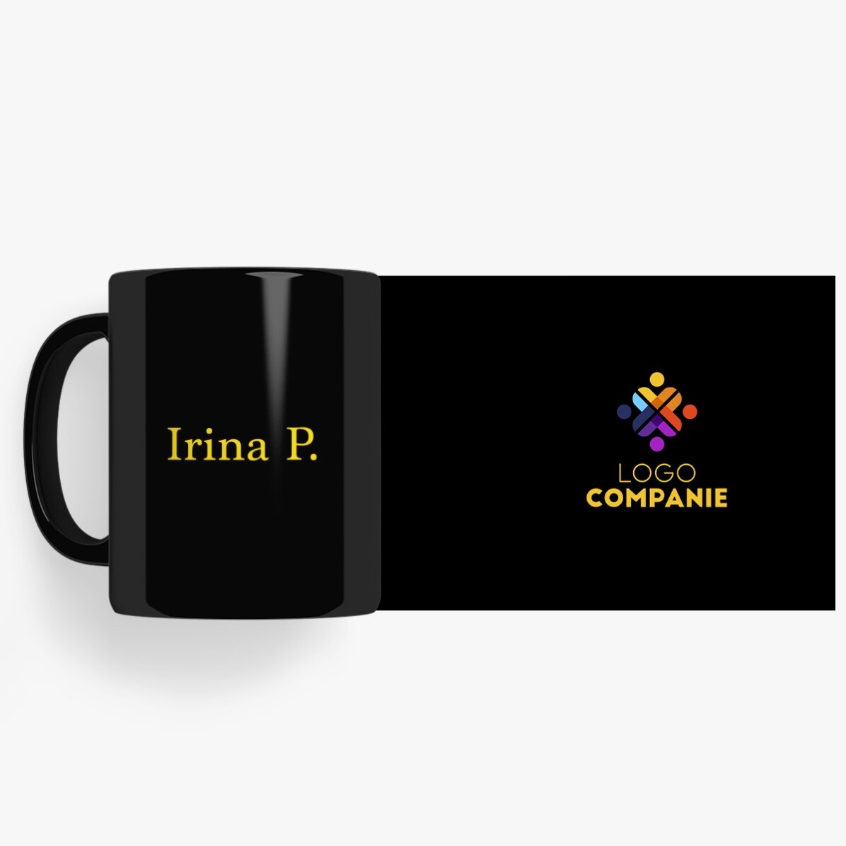 Taza negra personalizada con logotipo y nombre