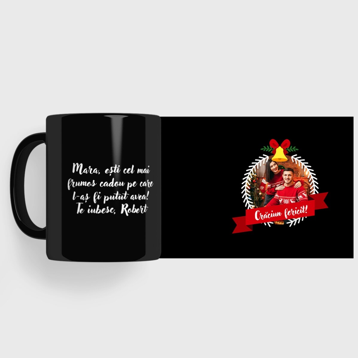 Taza negra personalizada con foto y texto - Merry Christmas