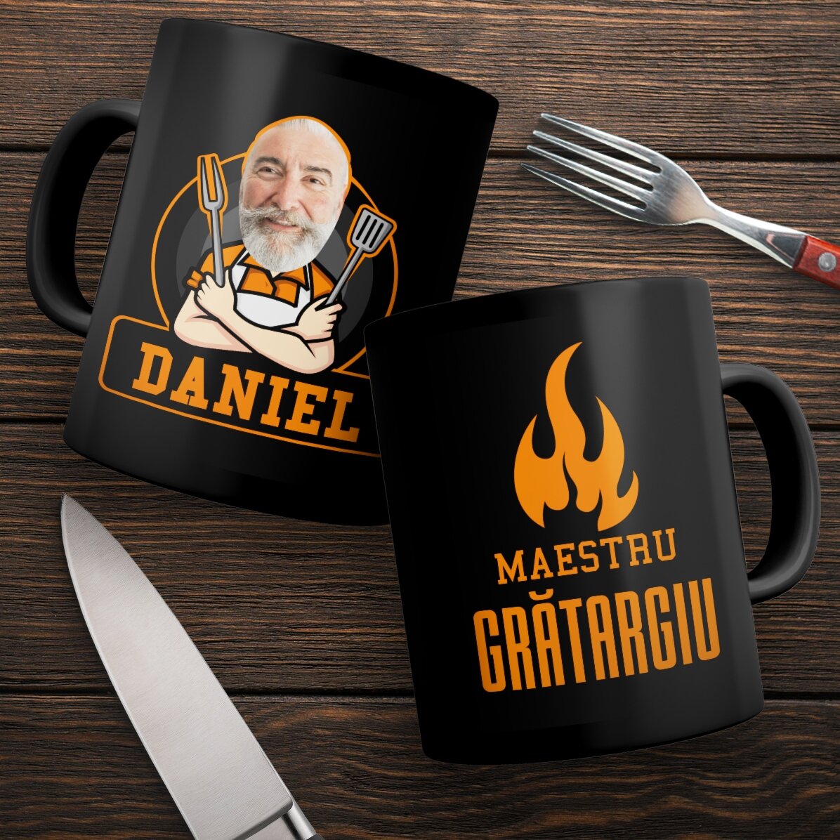 Taza negra personalizada con texto para los amantes de la barbacoa