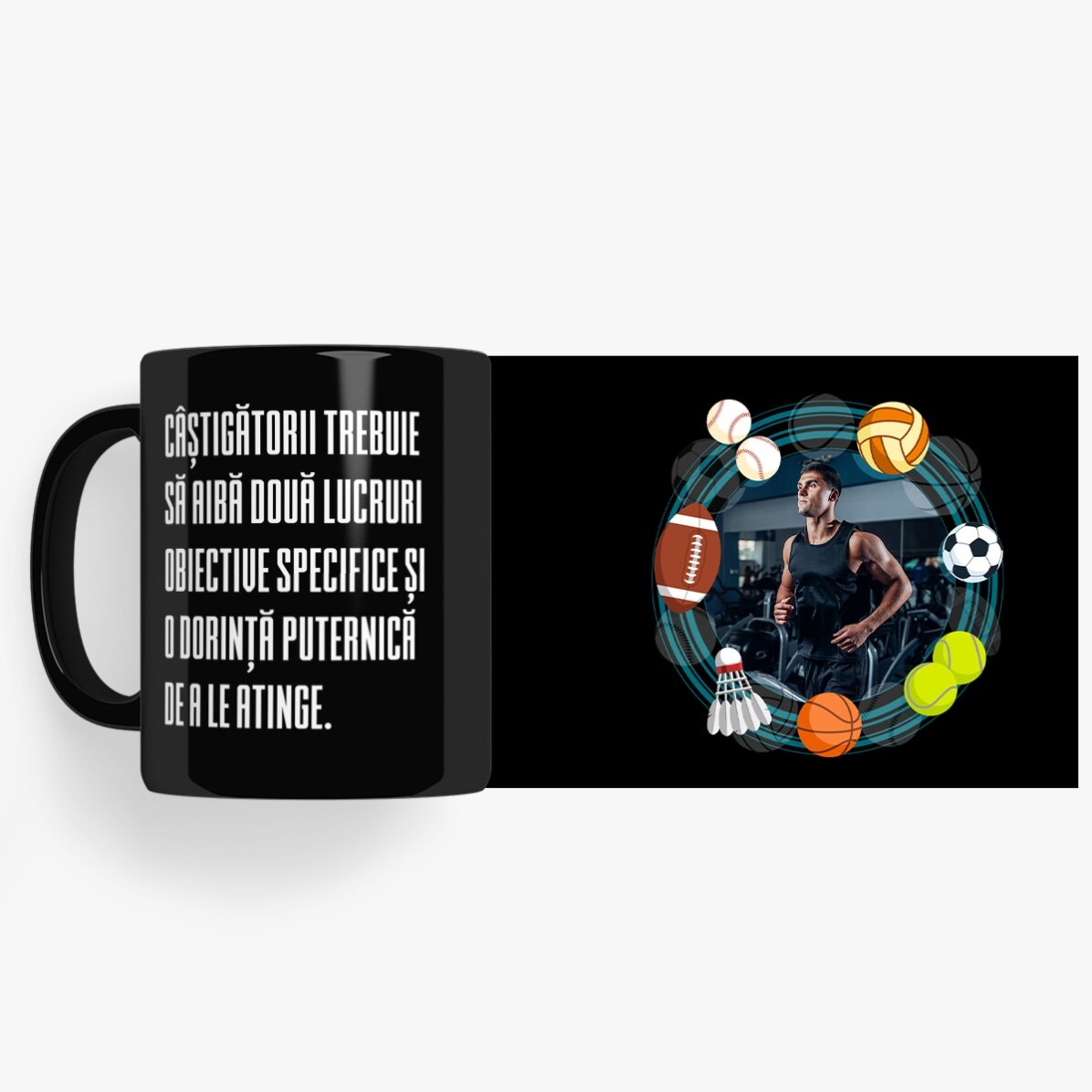 Taza negra personalizada con texto para deportistas