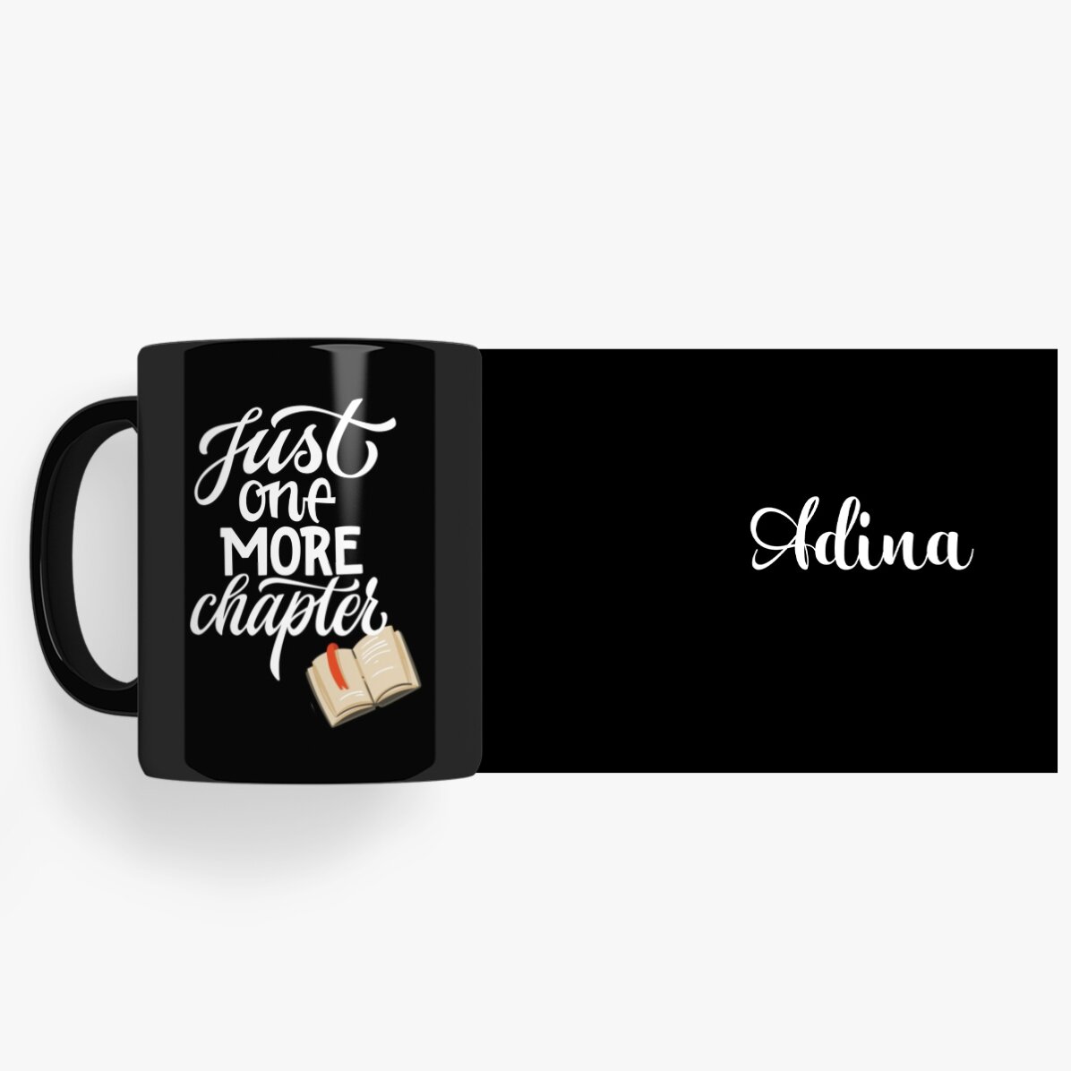 Taza negra personalizada con un texto y tu nombre - One more chapter