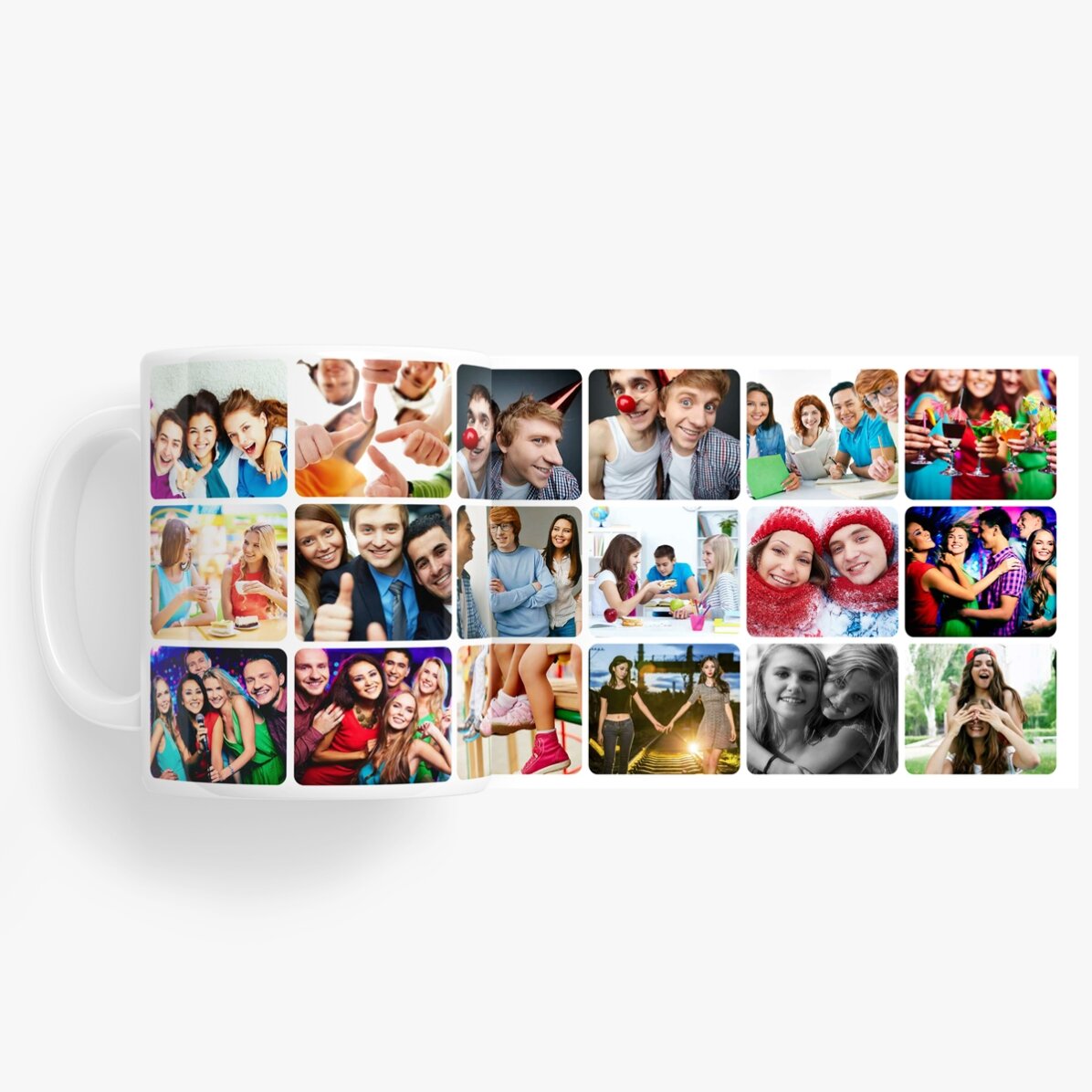 Taza personalizada con un collage de 18 fotos