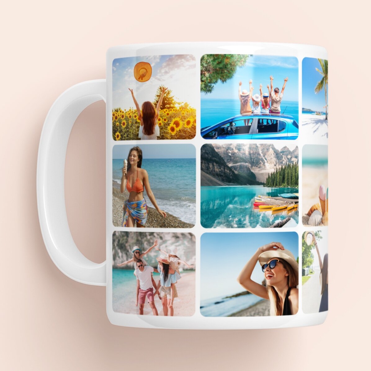 Taza personalizada con un collage de 18 fotos