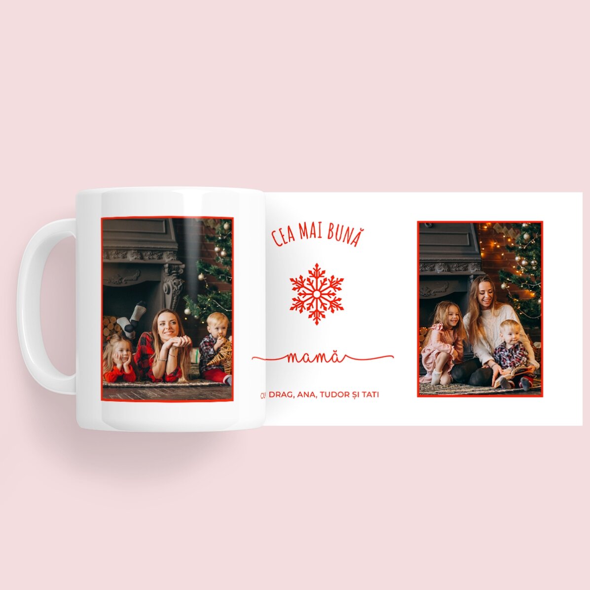Taza personalizada con 2 fotos y texto - Snowflake