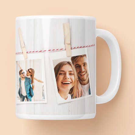 Taza personalizada con 3 fotos estilo Polaroid