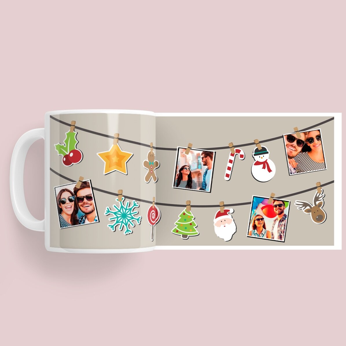 Taza personalizada con 4 fotos - modelo navideño