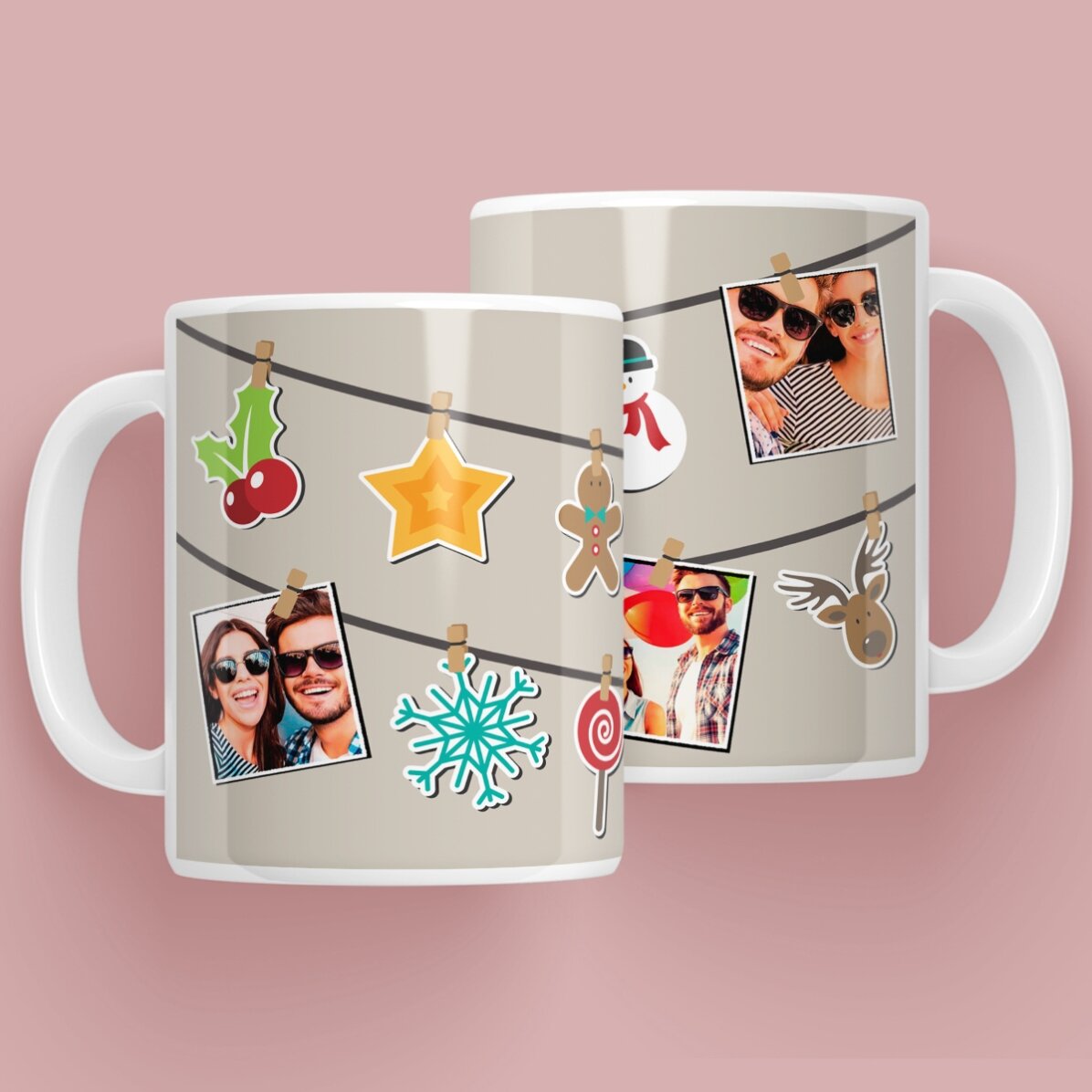 Taza personalizada con 4 fotos - modelo navideño